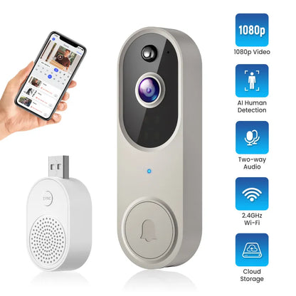 Smart AI WiFi Video Doorbell with Two-Way Intercom & Night Vision